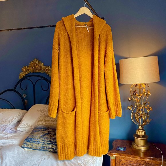 Free People Sweaters - Free People Orange Cozy Long Hooded Sweater Cardigan